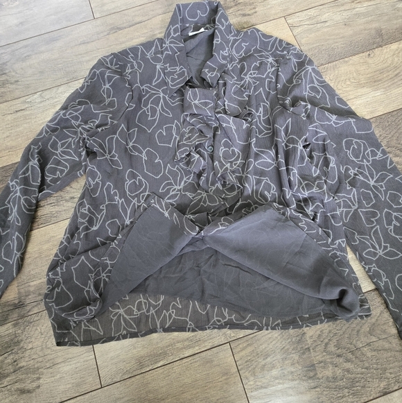 Calvin Klein Large Womens Gray Floral Ruffle Blouse - Picture 11 of 11